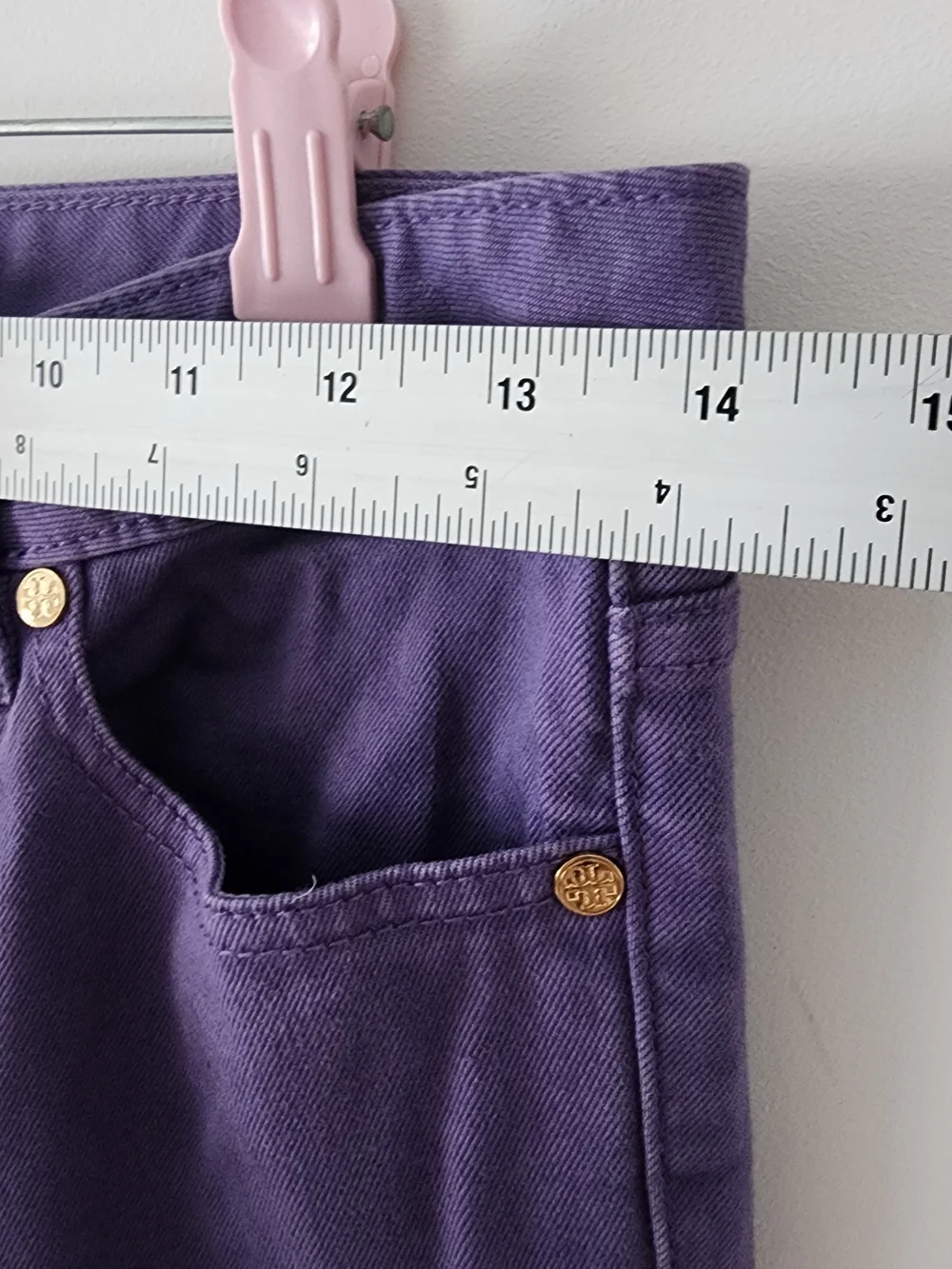 Tory Burch Alexa Cropped Skinny Pants Women Sz 25 Purple Gold Logo Preppy Design